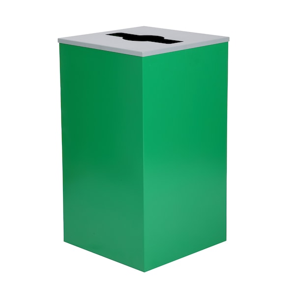 Square Recycling Gin, 29 Gallons, Green Can, Mixed Opening Lid